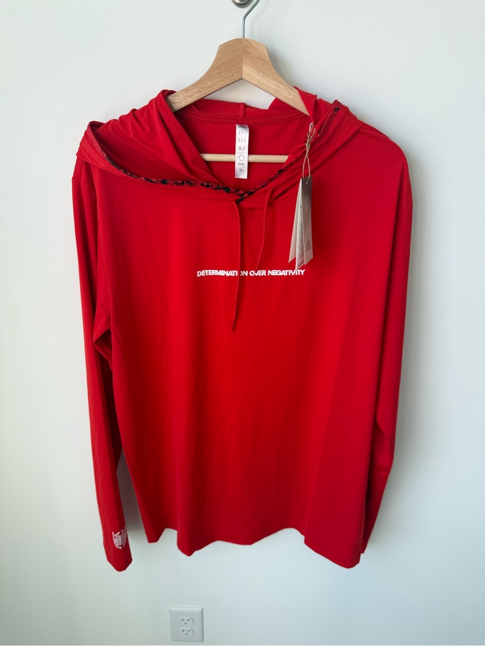 Adidas Red Hooded Long-Sleeve Top | M